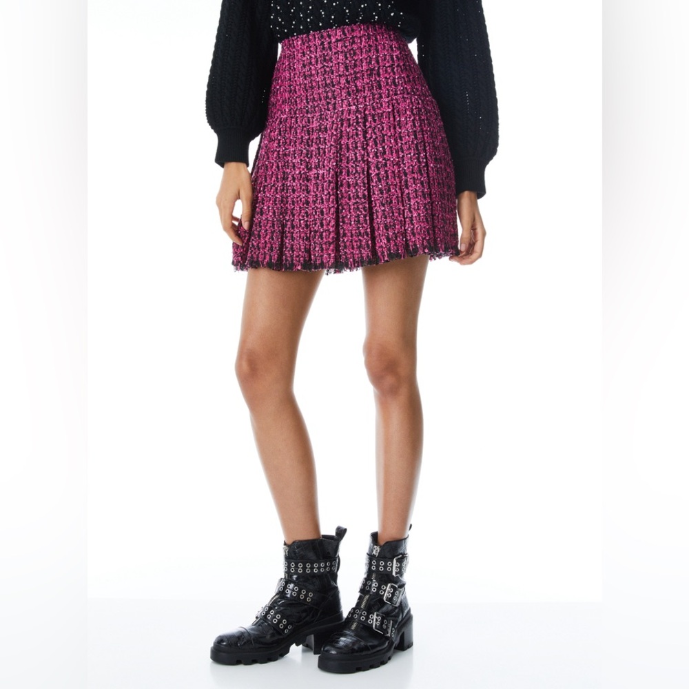 Alice + Olivia Pink and Black Tweed Mini Skirt